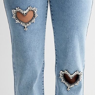 Women's Thalia Sodi Rhinestone Heart Cut-Out Denim Jeans