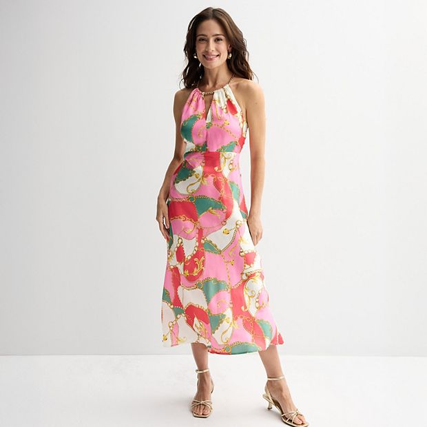 knee length dresses for ladies SWEET CAROLINE HALTER MIDI DRESS  AKIRA