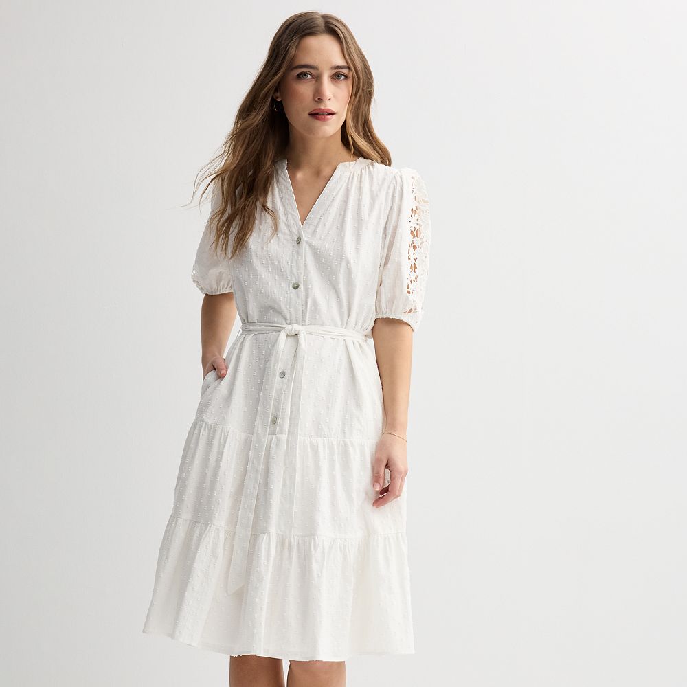 Women's Draper James Embroidered Eyelet Puff Sleeve Midi Dress
