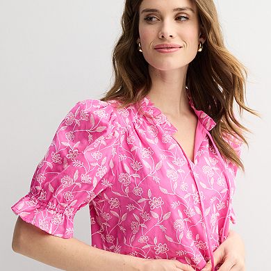 Women's Draper James Tie Neck Puff Sleeve Top