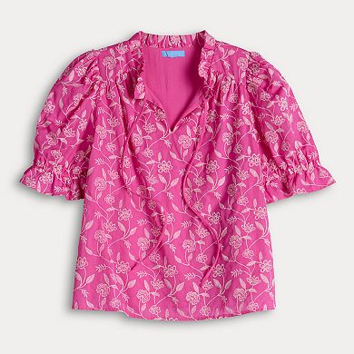 Women's Draper James Tie Neck Puff Sleeve Top