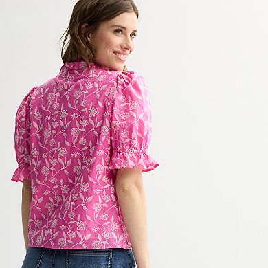 Women's Draper James Tie Neck Puff Sleeve Top