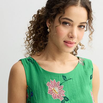 Women's Draper James Sleeveless Embroidered Linen Dress