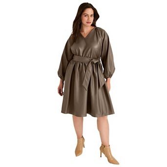 June + Vie Women's Plus Size Faux Leather Dress