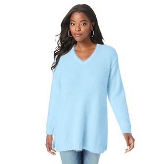 Roaman's Women's Plus Size Eyelash V Neck Sweater