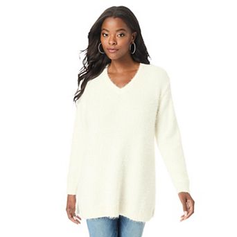 Roaman's Women's Plus Size Eyelash V Neck Sweater