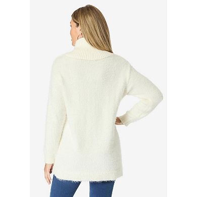 Roaman's Women's Plus Size Eyelash Cowl Neck Sweater