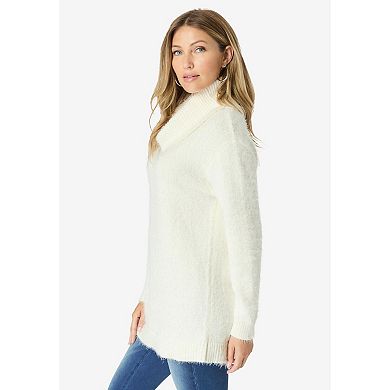 Roaman's Women's Plus Size Eyelash Cowl Neck Sweater