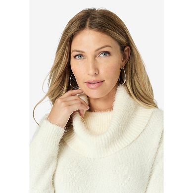 Roaman's Women's Plus Size Eyelash Cowl Neck Sweater