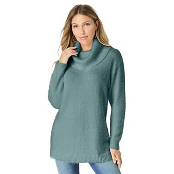 Roaman's Women's Plus Size Eyelash Cowl Neck Sweater
