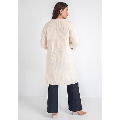 June + Vie Women's Plus Size Midi-Length Button-Down Cardigan
