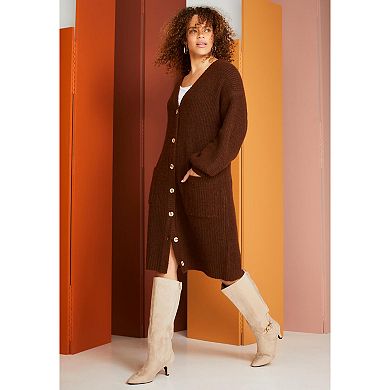 June & Vie Women's Plus Size Midi-Length Button-Down Cardigan