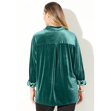 Catherines Women's Plus Size Anywear Velvet Buttonfront Shirt