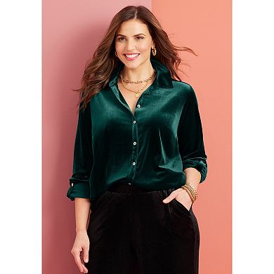 Catherines Women's Plus Size Anywear Velvet Buttonfront Shirt