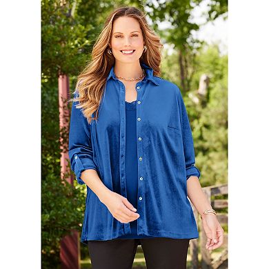 Catherines Women's Plus Size Anywear Velvet Buttonfront Shirt