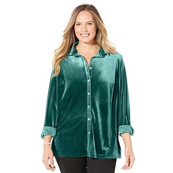 Catherines Women's Plus Size Anywear Velvet Buttonfront Shirt