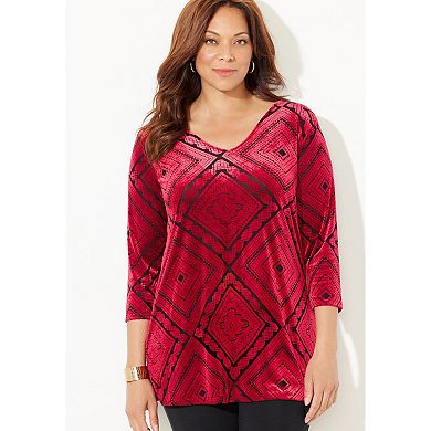 Catherines Women's Plus Size Anywear Burnout V-Neck Tunic