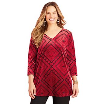 Catherines Women's Plus Size Anywear Burnout V-Neck Tunic