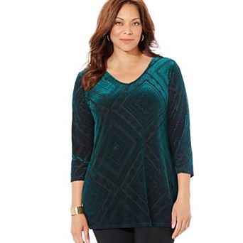 Catherines Women's Plus Size Anywear Burnout V-Neck Tunic