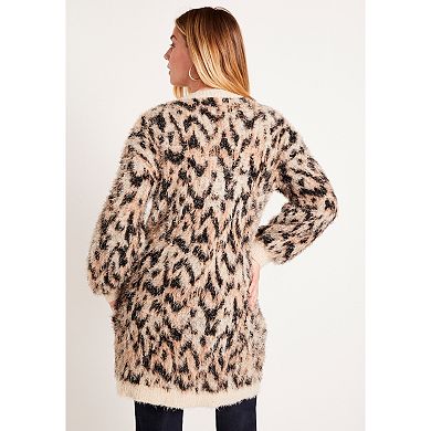 June & Vie Women's Plus Size Leopard-Print Eyelash Cardigan