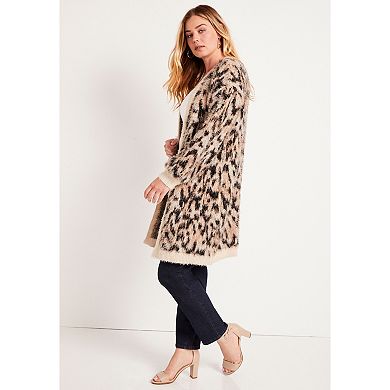 June & Vie Women's Plus Size Leopard-Print Eyelash Cardigan