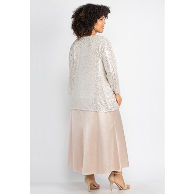 Catherines Women's Plus Size 2-Piece Sequin & Charmeuse Jacket Dress Set