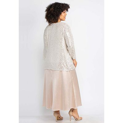 plus size sequin jacket dress Alex Evenings Plus Size Sequin Jacket & Midi Dress - Steel Blue