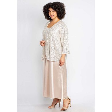 Catherines Women's Plus Size 2-Piece Sequin & Charmeuse Jacket Dress Set