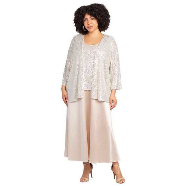 Catherines 2-Piece Sequin & Charmeuse Jacket Dress Set - 5X, Champagne