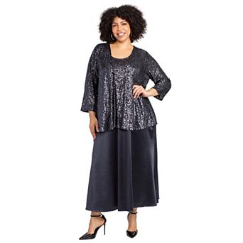 Catherines Women's Plus Size 2 pc Sequin & Charmeuse Jacket Dress Set