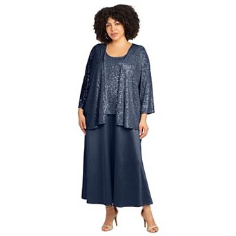 Catherines Women's Plus Size 2 pc Sequin & Charmeuse Jacket Dress Set