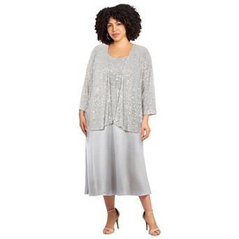 Catherines Women's Plus Size 2 pc Sequin & Charmeuse Jacket Dress Set