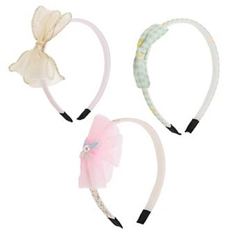 Elegant Mesh Headbands For Children 5.51"x4.72"x0.55" Pink Beige Green 3 pc