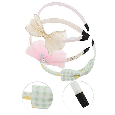 Elegant Mesh Headbands For Children 5.51"x4.72"x0.55" Pink Beige Green 3 Pcs