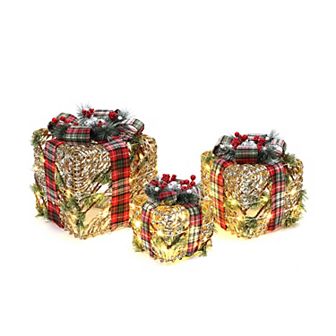 LuxenHome 3 pc Artificial Branches Giftbox Holiday Decoration Set With Lights