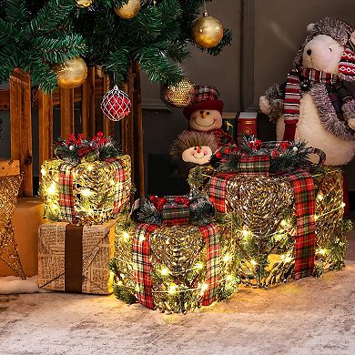 LuxenHome 3-piece Artificial Branches Giftbox Holiday Decoration Set With Lights