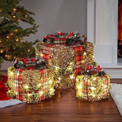 LuxenHome 3-piece Artificial Branches Giftbox Holiday Decoration Set With Lights