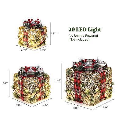 LuxenHome 3-piece Artificial Branches Giftbox Holiday Decoration Set With Lights
