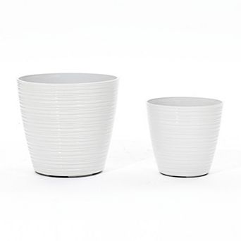 LuxenHome 2 pc Tapered Round Plastic Planters Set