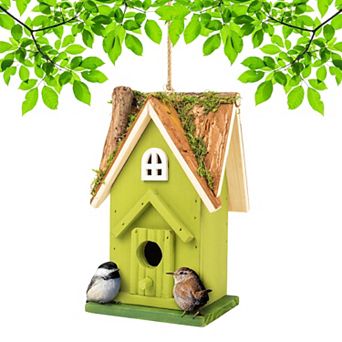 Mekkapro Rustic Handcrafted Wooden Birdhouse With Natural Moss Detail