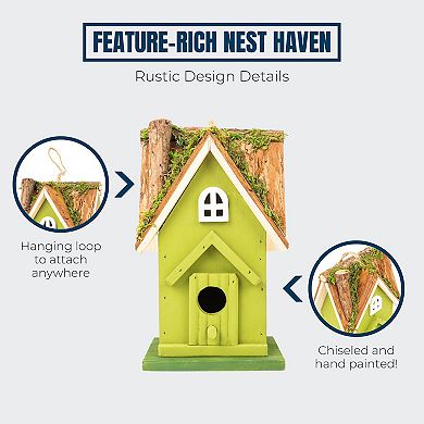Mekkapro Rustic Handcrafted Wooden Birdhouse With Natural Moss Detail