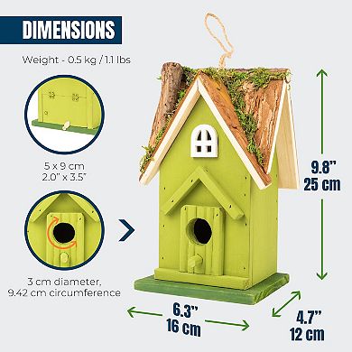 Mekkapro Rustic Handcrafted Wooden Birdhouse With Natural Moss Detail