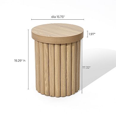 LuxenHome Wood Fluted Round Side Table Mid Century Modern Small End Table for Small Spaces