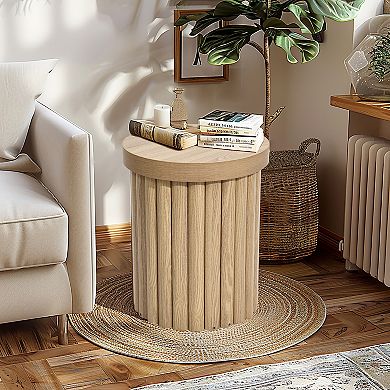 LuxenHome Wood Fluted Round Side Table Mid Century Modern Small End Table for Small Spaces