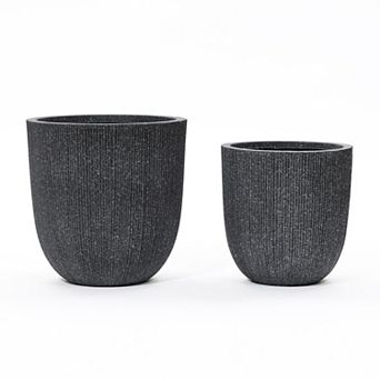 LuxenHome 2 pc Tapered Round Plastic Planters Set