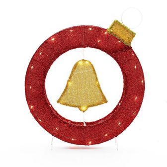 LuxenHome 1.9ft Tall Ornament And Bell Wreath Outdoor Holiday Decoration With Lights