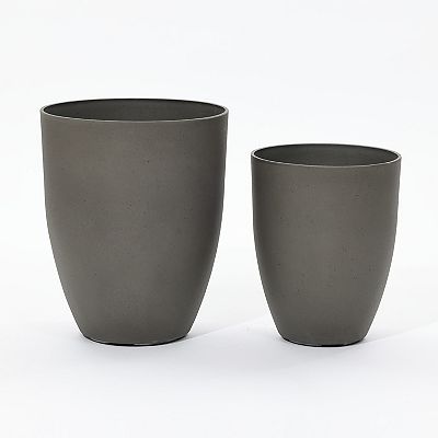 LuxenHome 2-Piece Tall Tapered Round Plastic Planters Set, Husky Gray