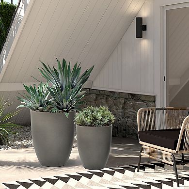 LuxenHome 2-Piece Tall Tapered Round Plastic Planters Set, Husky Gray