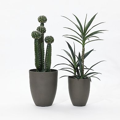 LuxenHome 2-Piece Tall Tapered Round Plastic Planters Set, Husky Gray