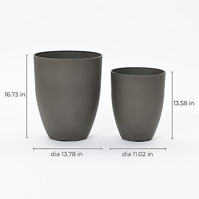 LuxenHome 2-Piece Tall Tapered Round Plastic Planters Set, Husky Gray